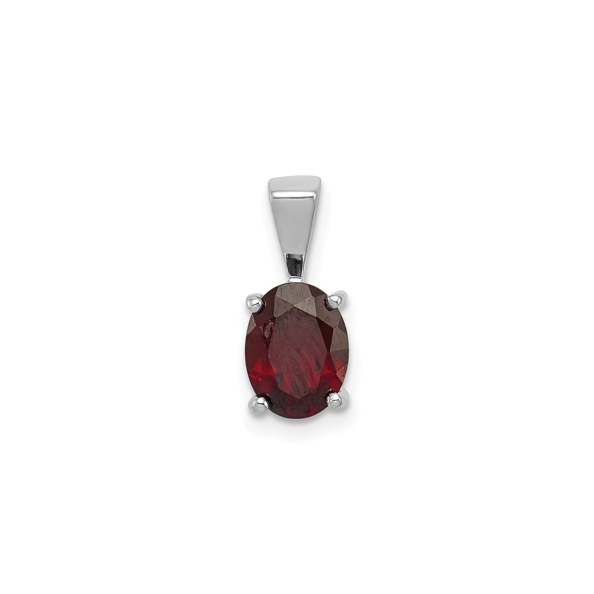 Sterling Silver Pendant with Garnet Oval Gemstone, Classic Four Prong Setting, January Birthstone