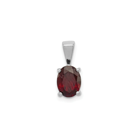 Sterling Silver Pendant with Garnet Oval Gemstone, Classic Four Prong Setting, January Birthstone