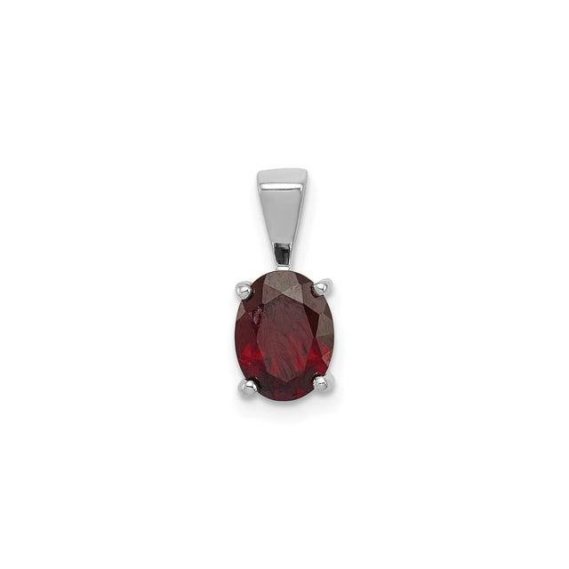 Sterling Silver Pendant with Garnet Oval Gemstone, Classic Four Prong Setting, January Birthstone