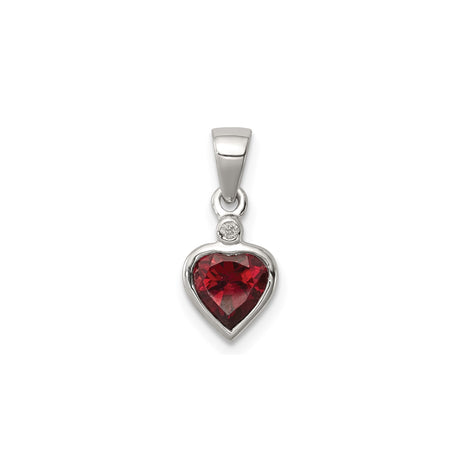 Sterling Silver Heart Pendant with Garnet and Diamond Accent, Romantic Jewelry for Women