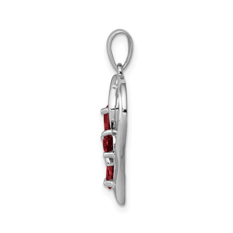 Sterling Silver Heart Pendant with Garnet and Diamond, Floral Design, Vintage Inspired Jewelry