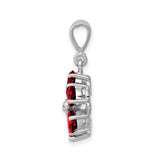 Sterling Silver Flower Pendant with Garnet and Diamond, Six Petal Floral Design for Women