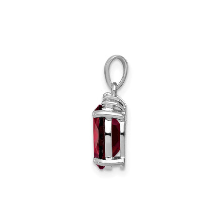 Sterling Silver Pendant with Oval Garnet and Diamond Accent, January Birthstone Jewelry for Women