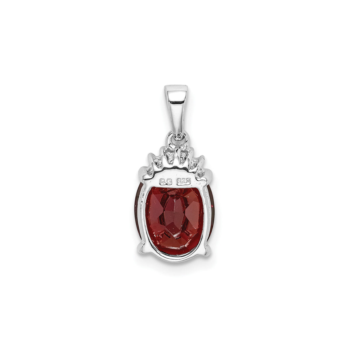 Sterling Silver Pendant with Oval Garnet and Diamond Accent, January Birthstone Jewelry for Women