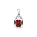 Sterling Silver Pendant with Oval Garnet and Diamond Accent, January Birthstone Jewelry for Women