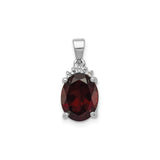 Sterling Silver Pendant with Oval Garnet and Diamond Accent, January Birthstone Jewelry for Women