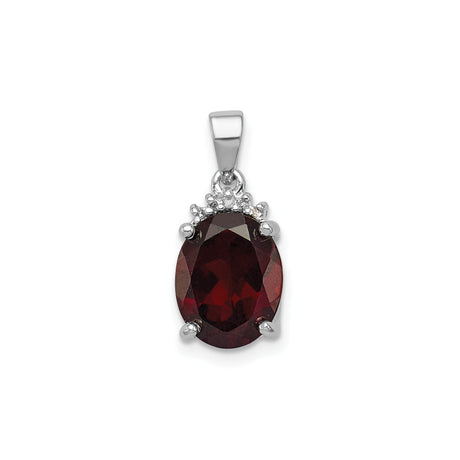 Sterling Silver Pendant with Oval Garnet and Diamond Accent, January Birthstone Jewelry for Women
