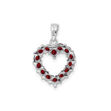 Sterling Silver Heart Pendant with Garnet, Romantic Open Heart Design for Women