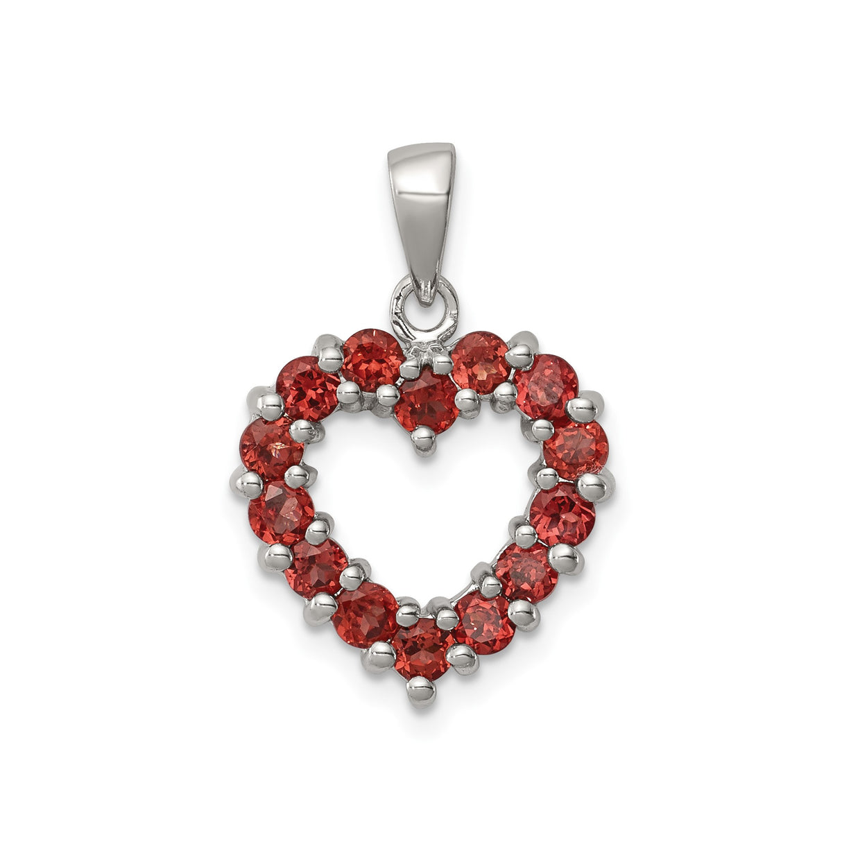 Sterling Silver Heart Pendant with Garnet, Romantic Open Heart Design for Women