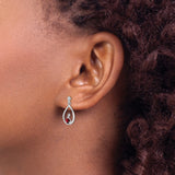 Sterling Silver Dangle Earrings with Garnet and Diamond, Teardrop Open Frame Design