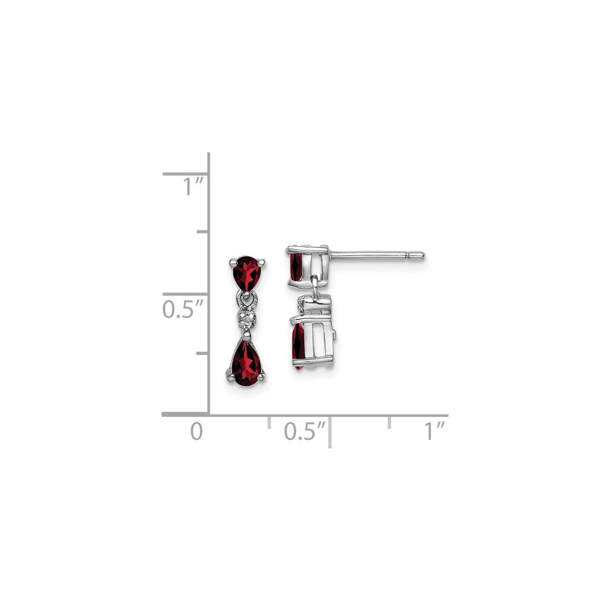 Sterling Silver Drop Earrings with Garnet Pear-Shaped Gemstones and Clear Accents