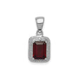 Sterling Silver Pendant with Emerald Cut Garnet and Diamond Halo Accents