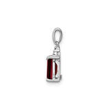 Sterling Silver Pendant with Emerald Cut Garnet and Diamond Accents, Textured Cluster Bail