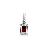 Sterling Silver Pendant with Emerald Cut Garnet and Diamond Accents, Textured Cluster Bail