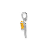 Sterling Silver Heart Pendant with Heart-Cut Citrine and Diamond Accents