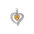 Sterling Silver Heart Pendant with Heart-Cut Citrine and Diamond Accents