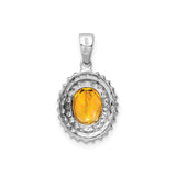 Sterling Silver Pendant with Oval Citrine and Diamond Accent, Textured Halo Design for Women