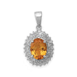 Sterling Silver Pendant with Oval Citrine and Diamond Accent, Textured Halo Design for Women
