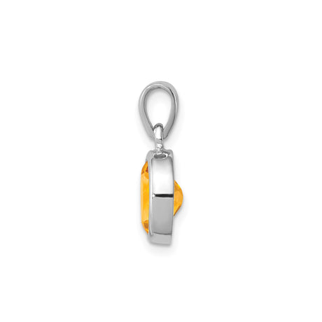 Sterling Silver Oval Pendant with Faceted Citrine, Minimalist November Birthstone Jewelry for Women