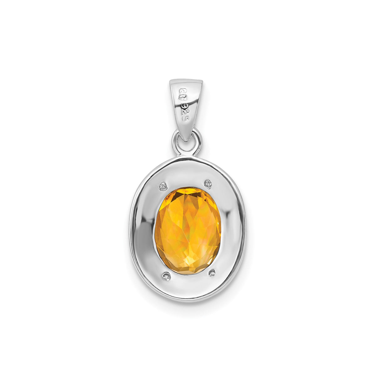 Sterling Silver Pendant with Yellow Citrine and Diamond Halo, Classic November Birthstone Necklace