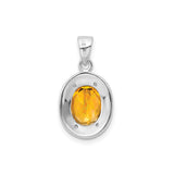 Sterling Silver Pendant with Yellow Citrine and Diamond Halo, Classic November Birthstone Necklace