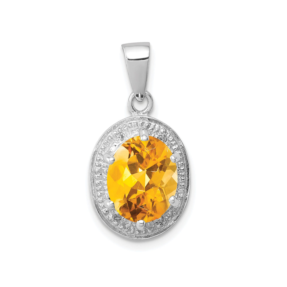 Sterling Silver Pendant with Yellow Citrine and Diamond Halo, Classic November Birthstone Necklace