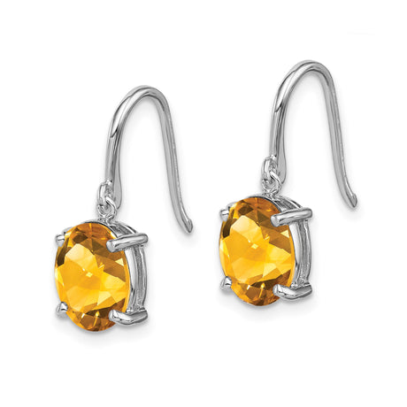 Sterling Silver Drop Earrings with Faceted Oval Citrine, Lightweight Dangle Design for Women