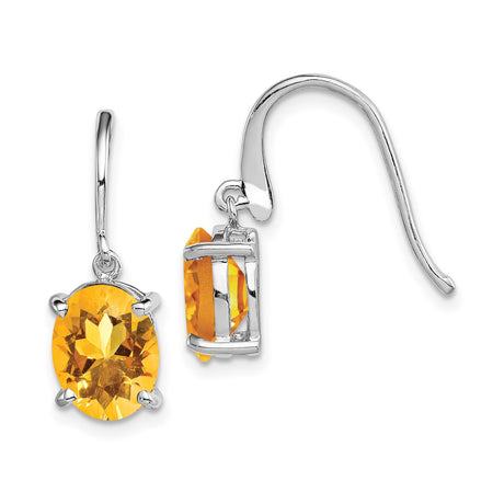 Sterling Silver Drop Earrings with Faceted Oval Citrine, Lightweight Dangle Design for Women