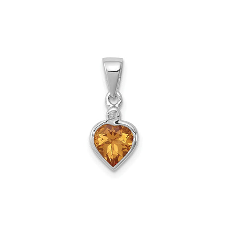 Sterling Silver Heart Pendant with Citrine and Diamond Accent, Romantic Jewelry for Women