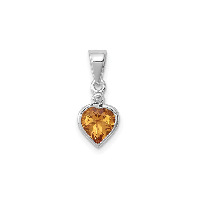 Sterling Silver Heart Pendant with Citrine and Diamond Accent, Romantic Jewelry for Women