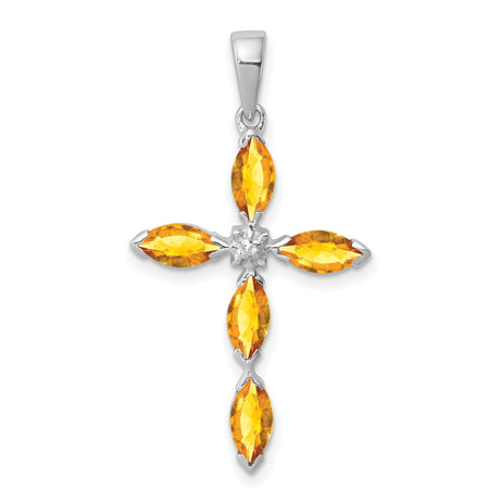 Citrine and Diamond Cross 25x17mm 0.95ct Charm Pendant in Real 925 Sterling Silver
