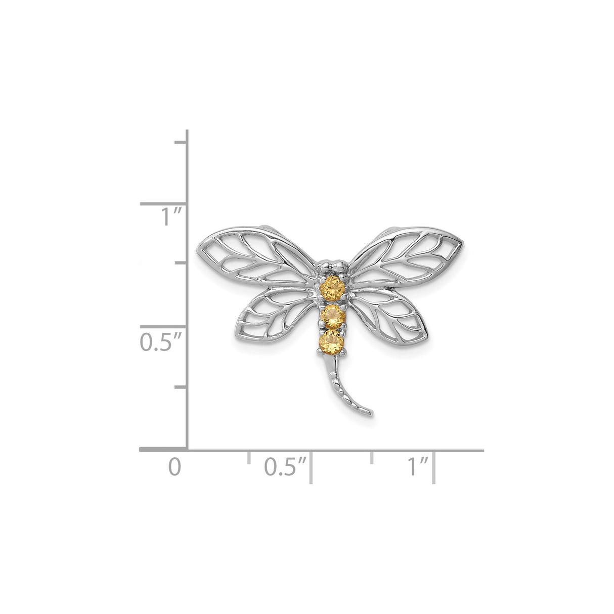 Sterling Silver Dragonfly Brooch with Citrine, Openwork Wings, Insect Motif Design