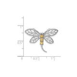 Sterling Silver Dragonfly Brooch with Citrine, Openwork Wings, Insect Motif Design