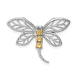 Sterling Silver Dragonfly Brooch with Citrine, Openwork Wings, Insect Motif Design