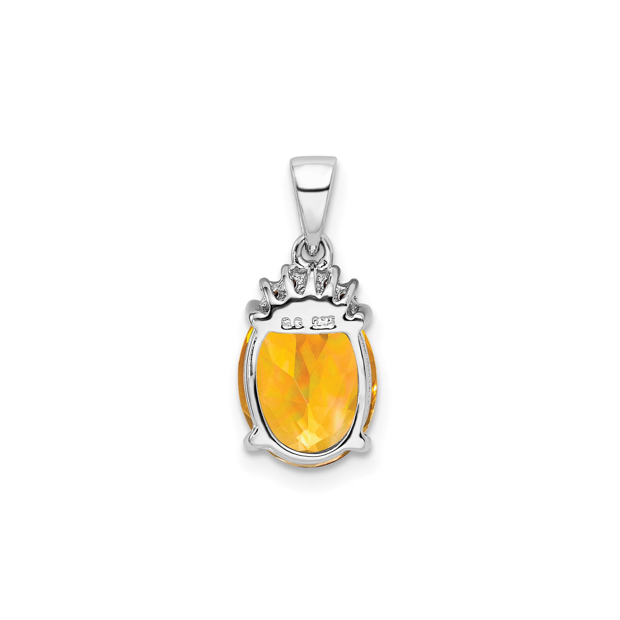 Sterling Silver Pendant with Oval Citrine and Diamond Accents, Crown Setting, November Birthstone