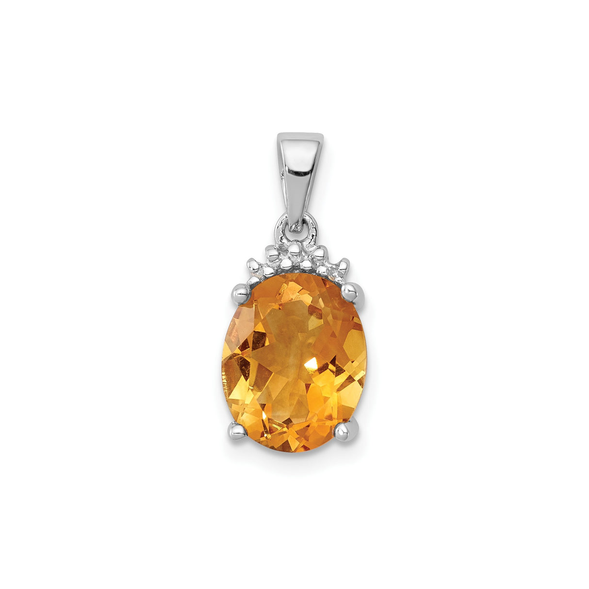 Sterling Silver Pendant with Oval Citrine and Diamond Accents, Crown Setting, November Birthstone