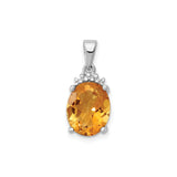 Sterling Silver Pendant with Oval Citrine and Diamond Accents, Crown Setting, November Birthstone