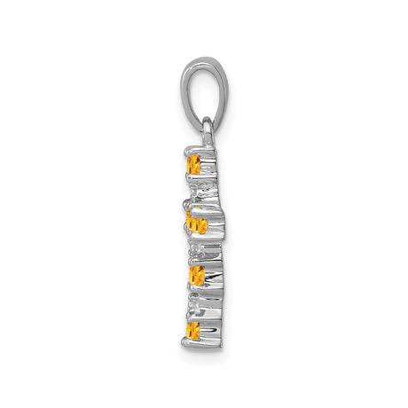 Sterling Silver Cross Pendant with Citrine and Diamond, Modern Religious Design