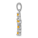 Citrine and Diamond Cross 15x10mm 0.33ct Charm Pendant in Real 925 Sterling Silver