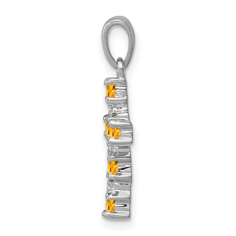 Citrine and Diamond Cross 15x10mm 0.33ct Charm Pendant in Real 925 Sterling Silver