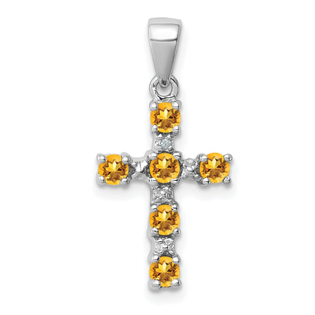 Citrine and Diamond Cross 15x10mm 0.33ct Charm Pendant in Real 925 Sterling Silver