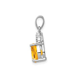 Sterling Silver Pendant with Cushion Cut Citrine and Diamond Accents, November Birthstone Jewelry
