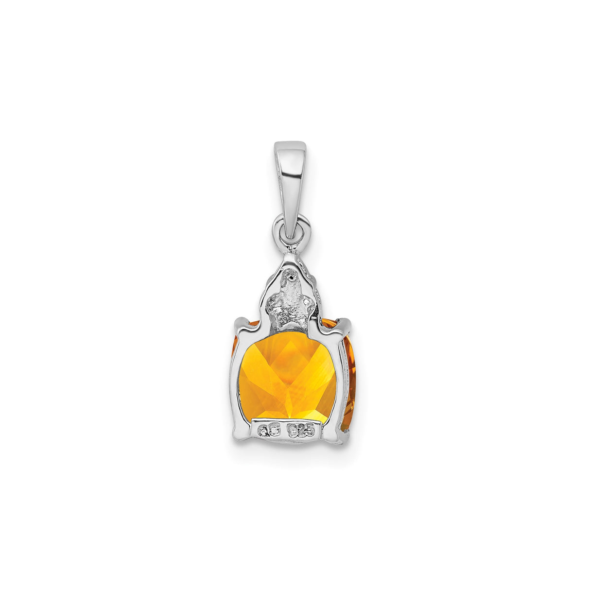 Sterling Silver Pendant with Cushion Cut Citrine and Diamond Accents, November Birthstone Jewelry