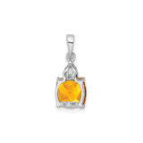 Sterling Silver Pendant with Cushion Cut Citrine and Diamond Accents, November Birthstone Jewelry