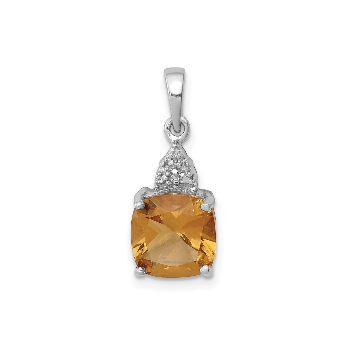 Sterling Silver Pendant with Cushion Cut Citrine and Diamond Accents, November Birthstone Jewelry