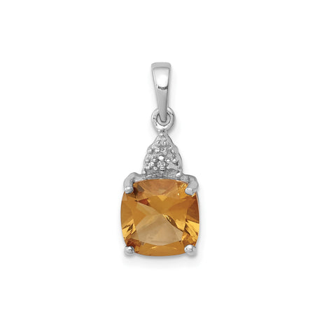 Sterling Silver Pendant with Cushion Cut Citrine and Diamond Accents, November Birthstone Jewelry