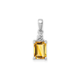 Sterling Silver Citrine Pendant with Textured Bail, Emerald Cut November Birthstone Jewelry