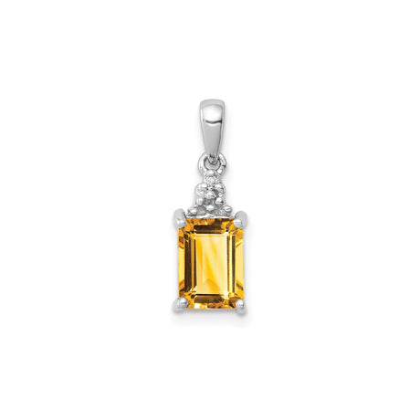 Sterling Silver Citrine Pendant with Textured Bail, Emerald Cut November Birthstone Jewelry