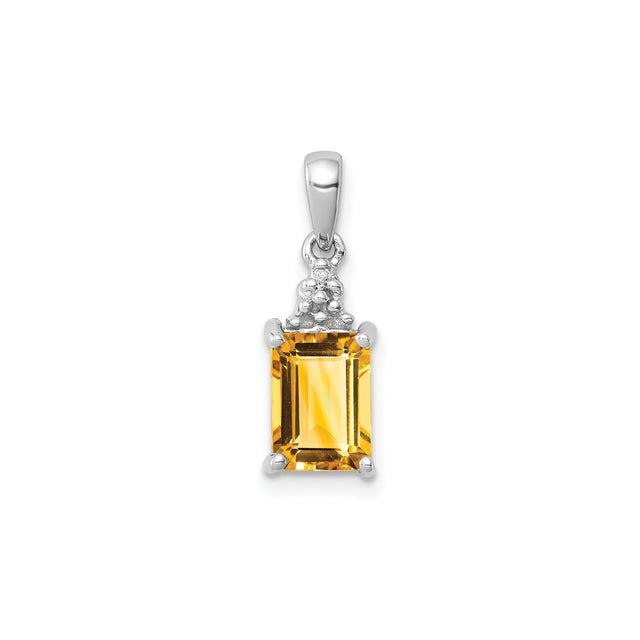 Sterling Silver Citrine Pendant with Textured Bail, Emerald Cut November Birthstone Jewelry