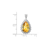 Sterling Silver Teardrop Pendant with Yellow Citrine and Diamonds Halo